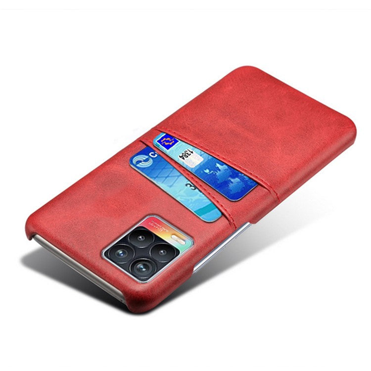 KSQ Double Card Slots PU Leather Coated PC Shell Cover Case for Realme 8 Pro/8 - Red