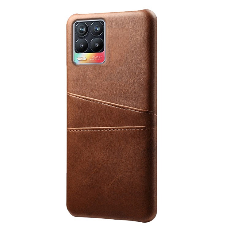 KSQ Double Card Slots PU Leather Coated PC Shell Cover Case for Realme 8 Pro/8 - Brown