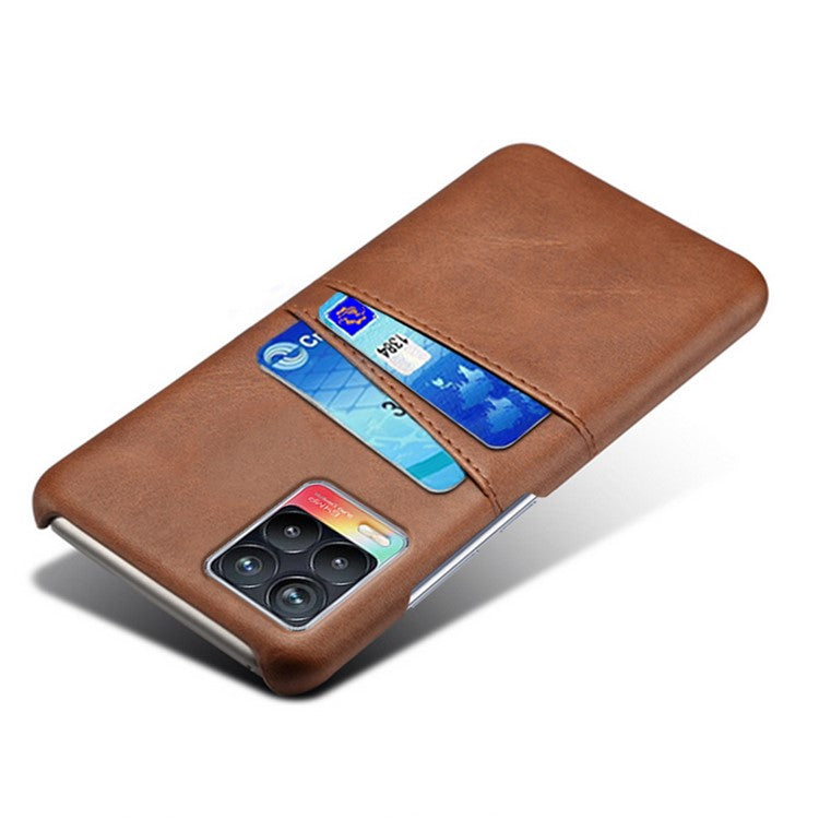 KSQ Double Card Slots PU Leather Coated PC Shell Cover Case for Realme 8 Pro/8 - Brown