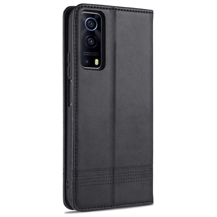 AZNS Stand Wallet Auto-absorbed Magnetic Leather Case for vivo Y72 5G / iQOO Z3 - Black