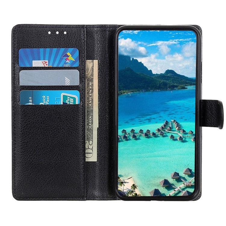 Litchi Texture Leather Wallet Stand Flip Case for Oppo A94 5G/F19 Pro+ 5G - Black