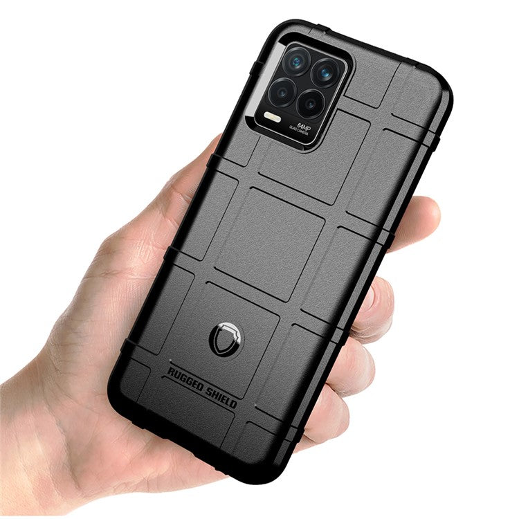 Shock-proof Rugged Square Grid Texture TPU Phone Cover Case for Realme 8 / 8 Pro - Black