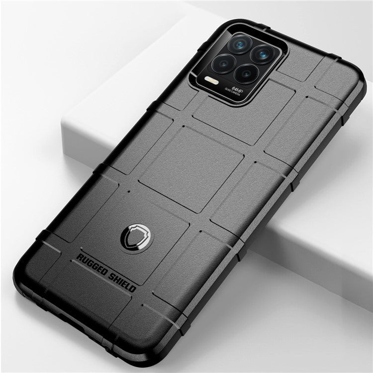 Shock-proof Rugged Square Grid Texture TPU Phone Cover Case for Realme 8 / 8 Pro - Black