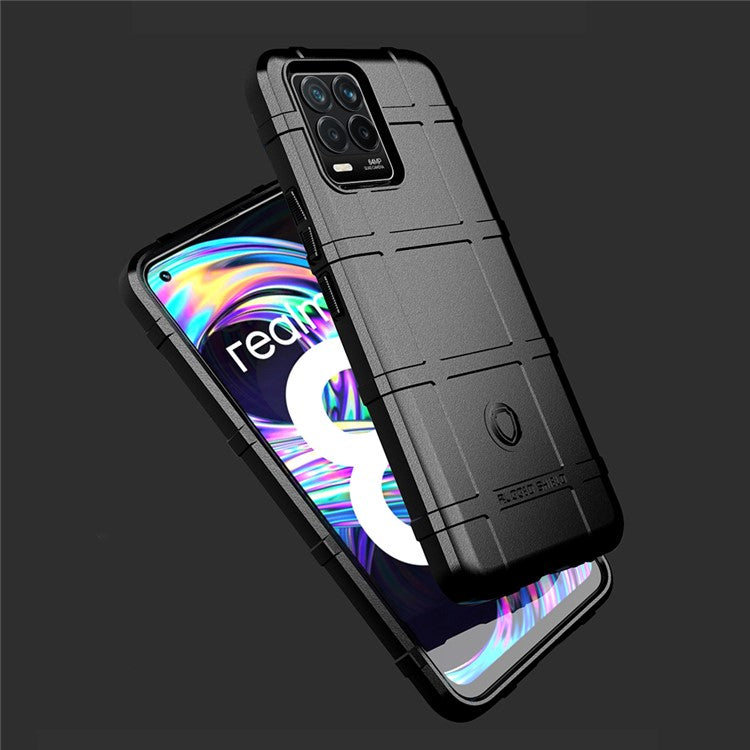 Shock-proof Rugged Square Grid Texture TPU Phone Cover Case for Realme 8 / 8 Pro - Black
