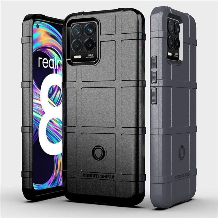 Shock-proof Rugged Square Grid Texture TPU Phone Cover Case for Realme 8 / 8 Pro - Green