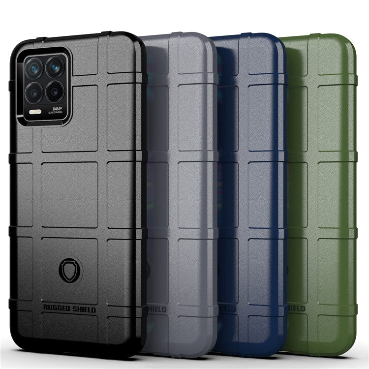 Shock-proof Rugged Square Grid Texture TPU Phone Cover Case for Realme 8 / 8 Pro - Green