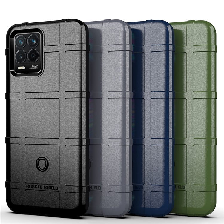 Shock-proof Rugged Square Grid Texture TPU Phone Cover Case for Realme 8 / 8 Pro - Blue