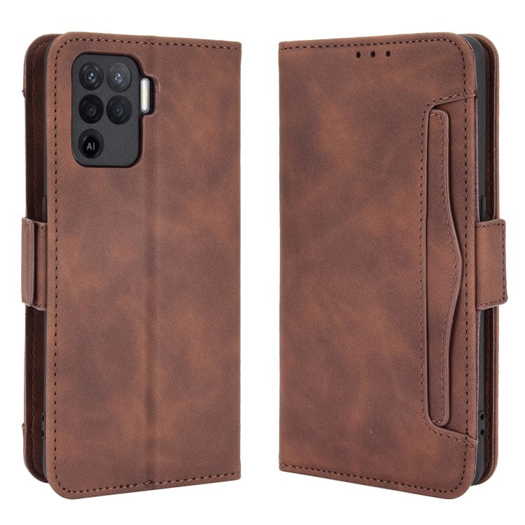 Multiple Card Slots Design Wallet Stand Leather Phone Case for Oppo A94 4G/F19 Pro 4G/Reno5 F/Reno5 Lite - Brown