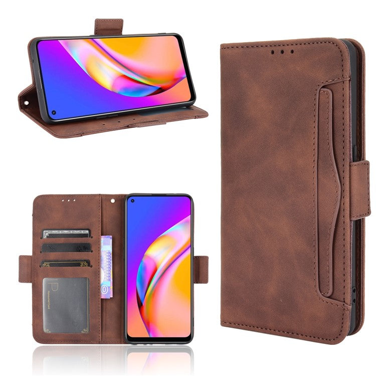 Multiple Card Slots Design Wallet Stand Leather Phone Case for Oppo A94 4G/F19 Pro 4G/Reno5 F/Reno5 Lite - Brown