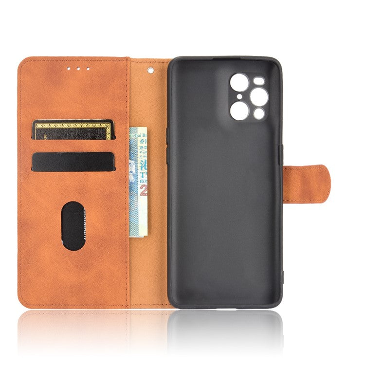 Skin-touch Feeling Leather Wallet Case Phone Cover with Supporting Stand for Oppo Find X3 Pro / Find X3 - Brown