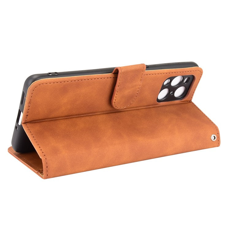 Skin-touch Feeling Leather Wallet Case Phone Cover with Supporting Stand for Oppo Find X3 Pro / Find X3 - Brown
