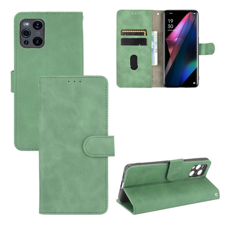Skin-touch Feeling Leather Wallet Case Phone Cover with Supporting Stand for Oppo Find X3 Pro / Find X3 - Green