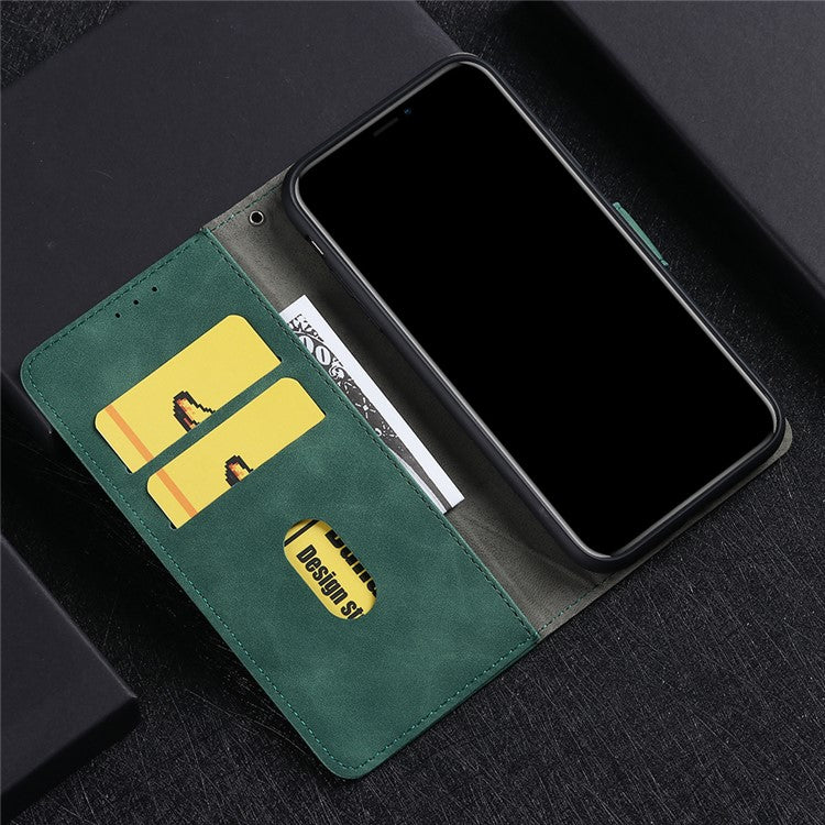 Skin-touch Feeling Leather Wallet Case Phone Cover with Supporting Stand for Oppo Find X3 Pro / Find X3 - Green