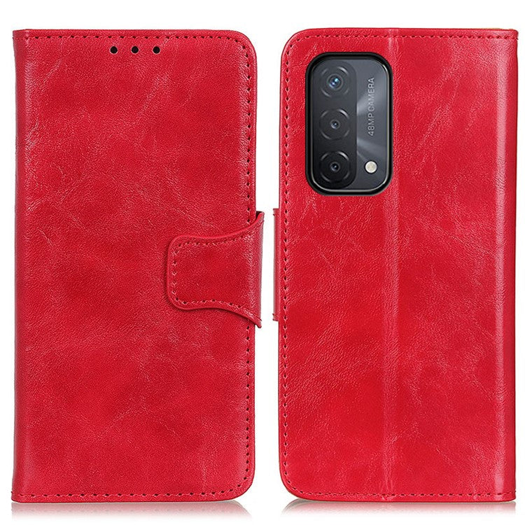 Crazy Horse Texture Stand Wallet Mobile Phone Leather Case for Oppo A54 5G/A74 5G/A93 5G - Red