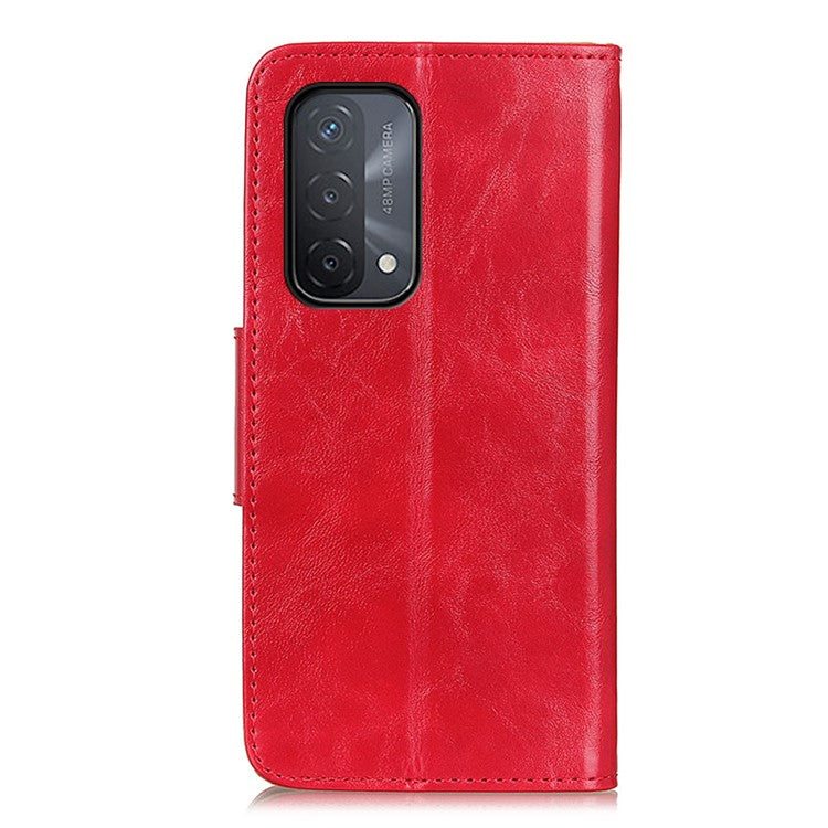 Crazy Horse Texture Stand Wallet Mobile Phone Leather Case for Oppo A54 5G/A74 5G/A93 5G - Red