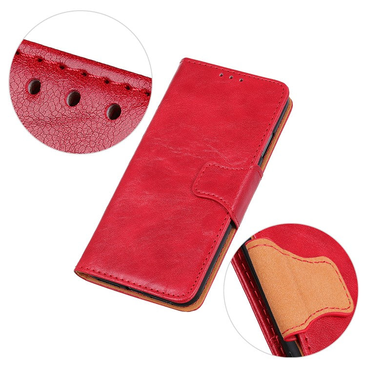 Crazy Horse Texture Stand Wallet Mobile Phone Leather Case for Oppo A54 5G/A74 5G/A93 5G - Red