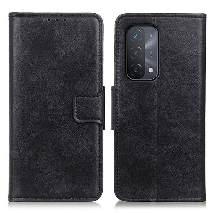 Crazy Horse PU Leather Wallet Stand Protector Cover for Oppo A54 5G/A93 5G/A74 5G - Black