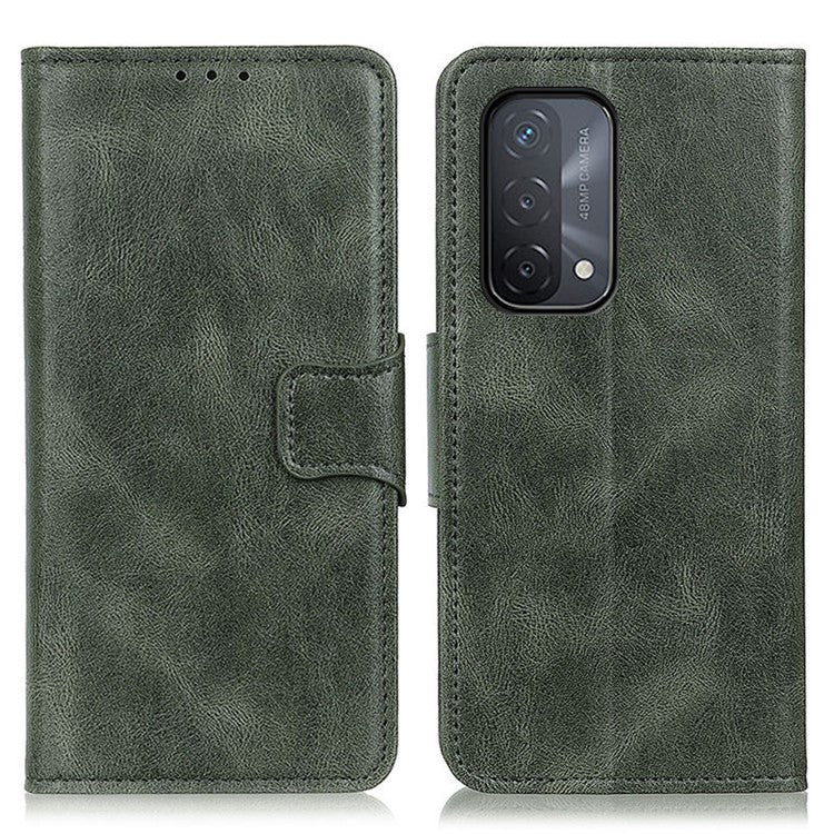 Crazy Horse PU Leather Wallet Stand Protector Cover for Oppo A54 5G/A93 5G/A74 5G - Blackish Green