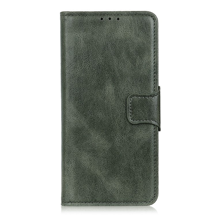Crazy Horse PU Leather Wallet Stand Protector Cover for Oppo A54 5G/A93 5G/A74 5G - Blackish Green