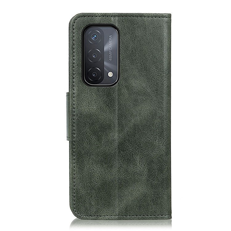 Crazy Horse PU Leather Wallet Stand Protector Cover for Oppo A54 5G/A93 5G/A74 5G - Blackish Green