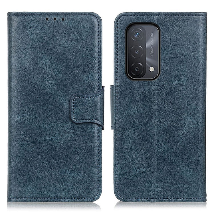 Crazy Horse PU Leather Wallet Stand Protector Cover for Oppo A54 5G/A93 5G/A74 5G - Blue