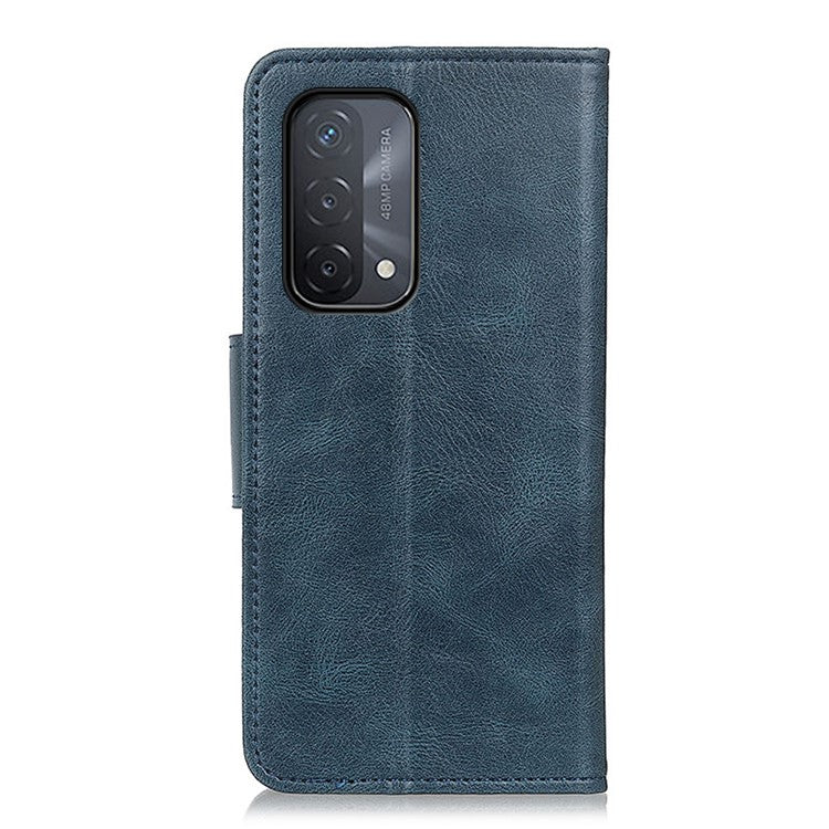 Crazy Horse PU Leather Wallet Stand Protector Cover for Oppo A54 5G/A93 5G/A74 5G - Blue