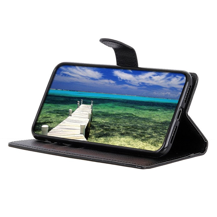 Litchi Skin Leather Full-Protection Phone Shell Case Cover with Wallet Stand for Oppo A93 5G / A54 5G / A74 5G - Black