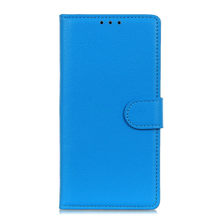 Litchi Skin Leather Full-Protection Phone Shell Case Cover with Wallet Stand for Oppo A93 5G / A54 5G / A74 5G - Blue