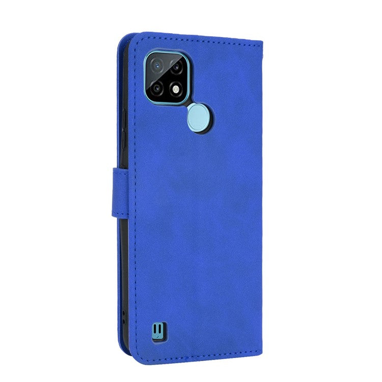 Skin-touch PU Leather Wallet Phone Cover with Supporting Stand for Realme C21 - Blue
