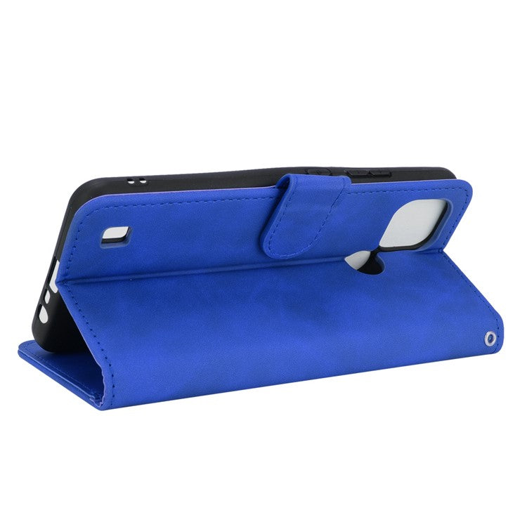 Skin-touch PU Leather Wallet Phone Cover with Supporting Stand for Realme C21 - Blue