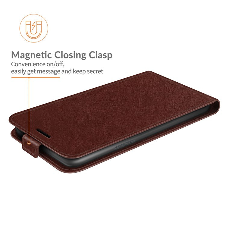Vertical Flip Crazy Horse Leather Protector Case with Card Slot for Oppo A54 5G/A93 5G/A74 5G/OnePlus Nord N200 5G - Brown