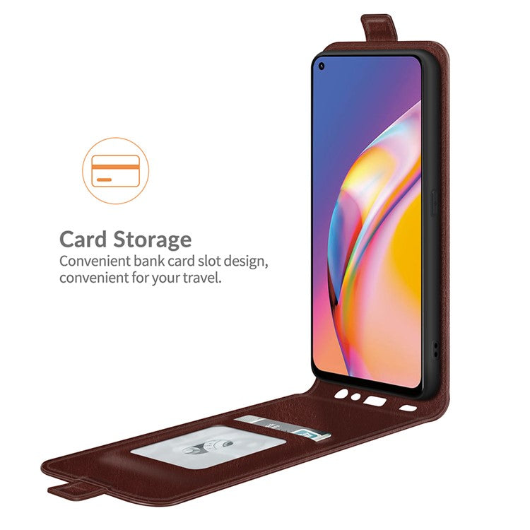 Vertical Flip Crazy Horse Leather Protector Case with Card Slot for Oppo A94/Oppo F19 Pro - Brown