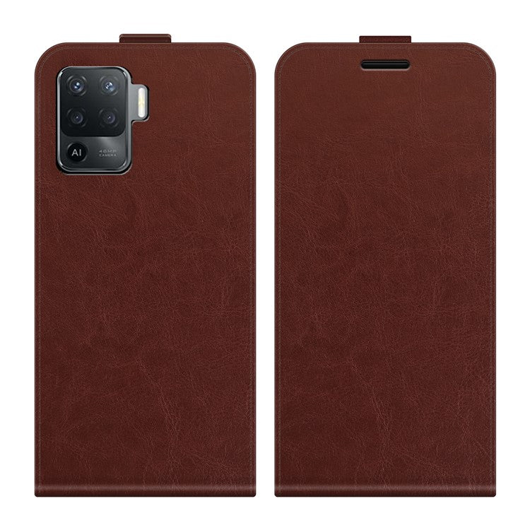 Vertical Flip Crazy Horse Leather Protector Case with Card Slot for Oppo A94/Oppo F19 Pro - Brown