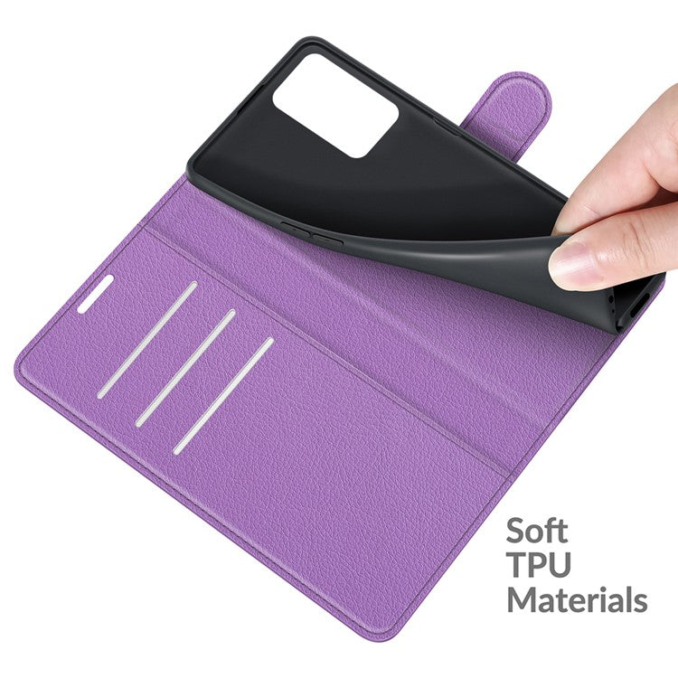 Litchi Skin Magnetic Leather Stand Case for Oppo A55 5G - Purple