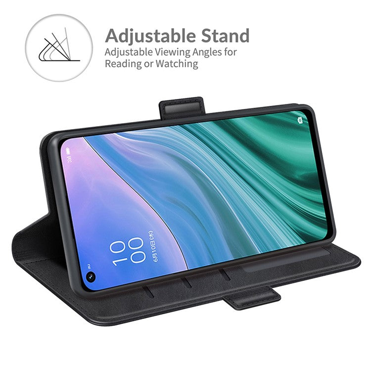 Magnetic Double Clasp Wallet Leather Mobile Phone Case for OPPO A54 5G/A93 5G/A74 5G/OnePlus Nord N200 5G Protection Cover with Stand - Black