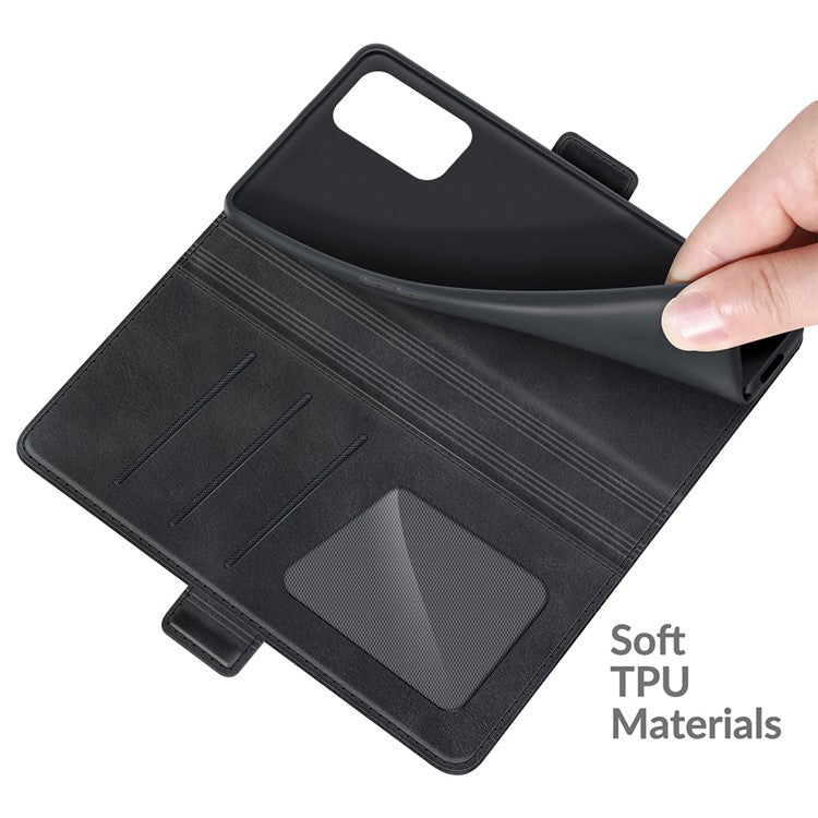 Magnetic Double Clasp Wallet Leather Mobile Phone Case for OPPO A54 5G/A93 5G/A74 5G/OnePlus Nord N200 5G Protection Cover with Stand - Black