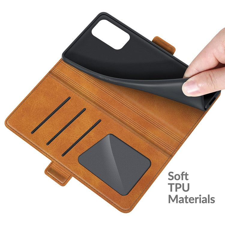 Magnetic Double Clasp Wallet Leather Mobile Phone Case for OPPO A54 5G/A93 5G/A74 5G/OnePlus Nord N200 5G Protection Cover with Stand - Brown