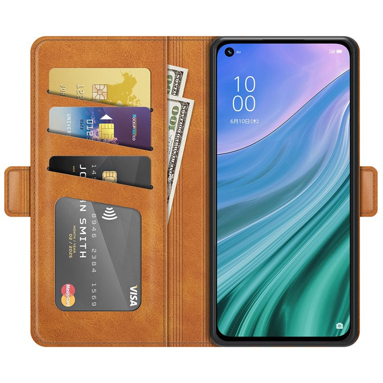 Magnetic Double Clasp Wallet Leather Mobile Phone Case for OPPO A54 5G/A93 5G/A74 5G/OnePlus Nord N200 5G Protection Cover with Stand - Brown