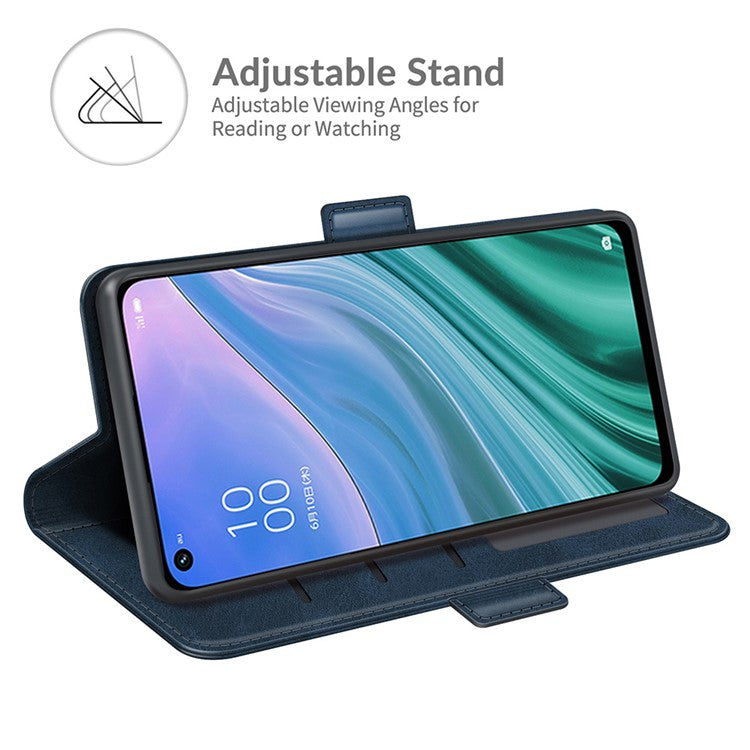 Magnetic Double Clasp Wallet Leather Mobile Phone Case for OPPO A54 5G/A93 5G/A74 5G/OnePlus Nord N200 5G Protection Cover with Stand - Blue