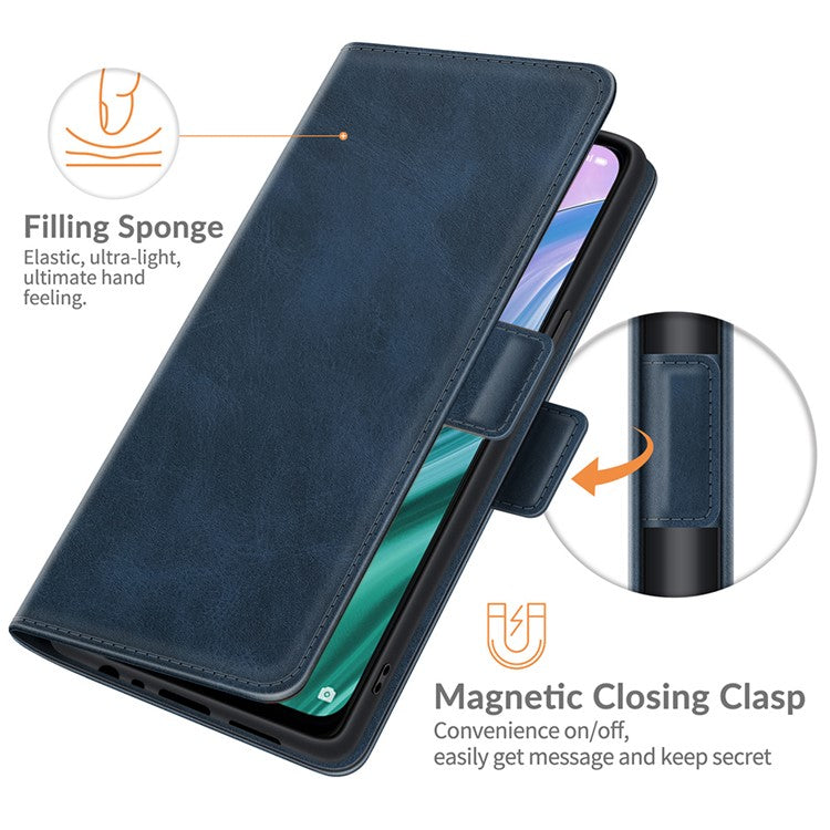 Magnetic Double Clasp Wallet Leather Mobile Phone Case for OPPO A54 5G/A93 5G/A74 5G/OnePlus Nord N200 5G Protection Cover with Stand - Blue