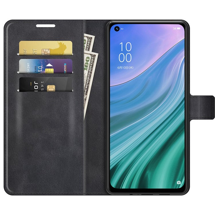 Wallet Design Magnetic Buckle Leather Stand Case for OPPO A54 5G/A93 5G/A74 5G/OnePlus Nord N200 5G Cellphone Cover - Black