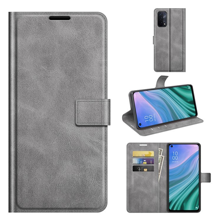 Wallet Design Magnetic Buckle Leather Stand Case for OPPO A54 5G/A93 5G/A74 5G/OnePlus Nord N200 5G Cellphone Cover - Grey