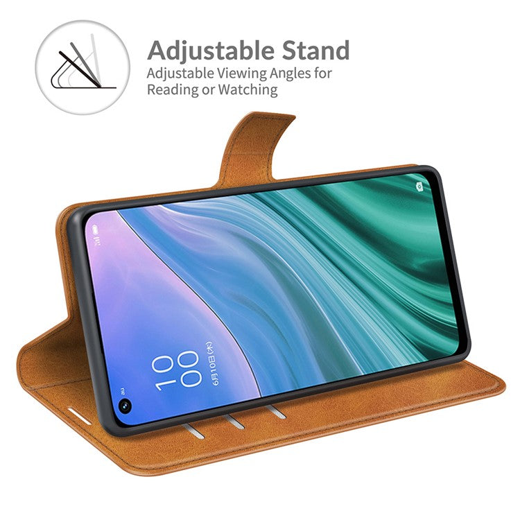 Wallet Design Magnetic Buckle Leather Stand Case for OPPO A54 5G/A93 5G/A74 5G/OnePlus Nord N200 5G Cellphone Cover - Yellow