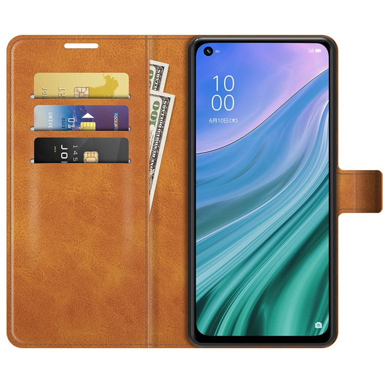 Wallet Design Magnetic Buckle Leather Stand Case for OPPO A54 5G/A93 5G/A74 5G/OnePlus Nord N200 5G Cellphone Cover - Yellow