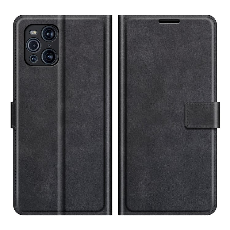 Magnetic Clasp Leather Wallet Standing Protective Case Cover for Oppo Find X3/Find X3 Pro - Black
