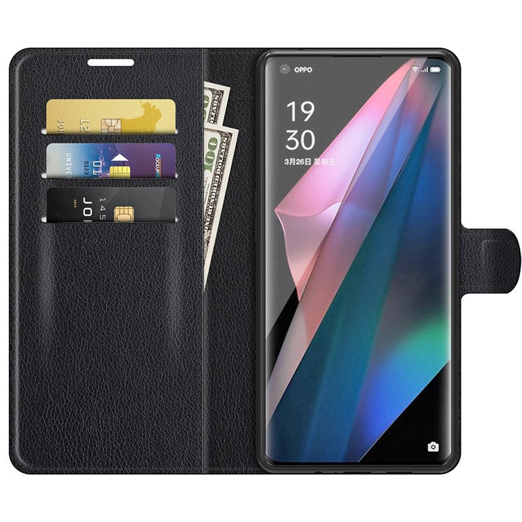 Litchi Skin Magnetic Leather Stand Case for Oppo Find X3 Pro / Oppo Find X3 - Black