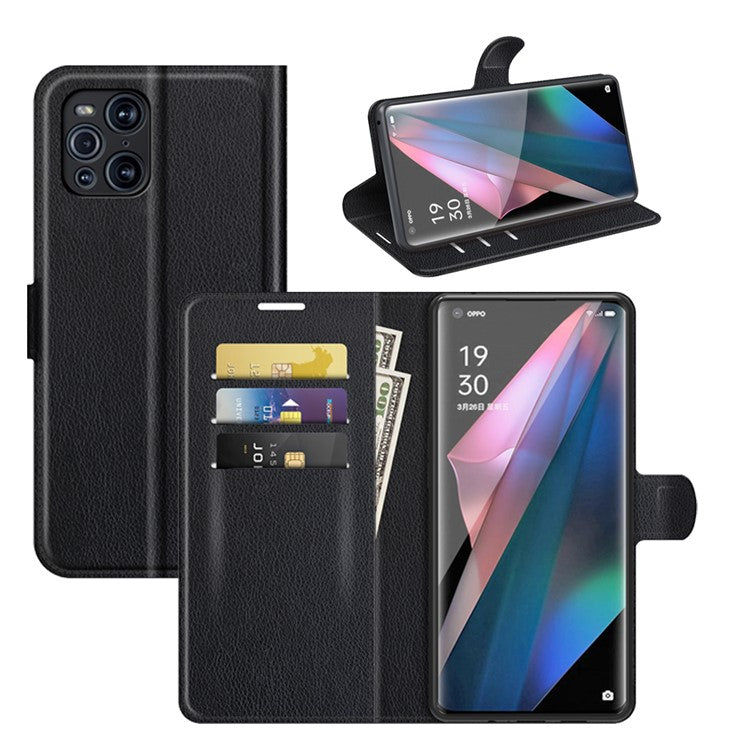 Litchi Skin Magnetic Leather Stand Case for Oppo Find X3 Pro / Oppo Find X3 - Black