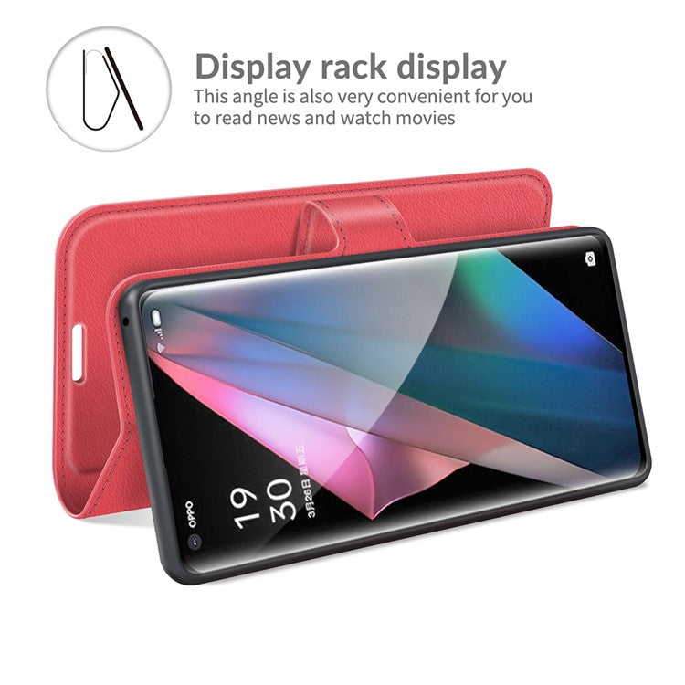 Litchi Skin Magnetic Leather Stand Case for Oppo Find X3 Pro / Oppo Find X3 - Red