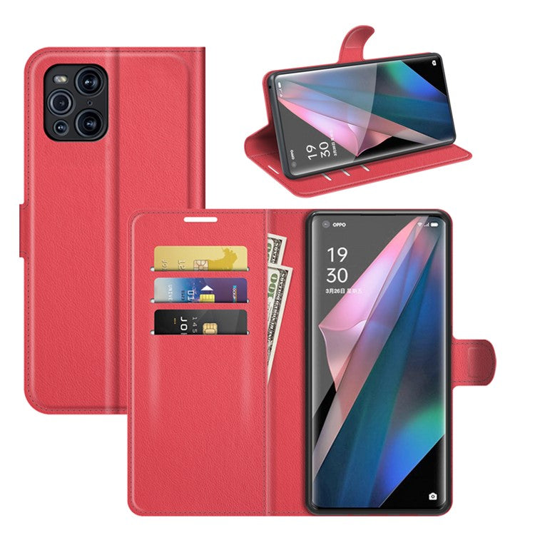 Litchi Skin Magnetic Leather Stand Case for Oppo Find X3 Pro / Oppo Find X3 - Red