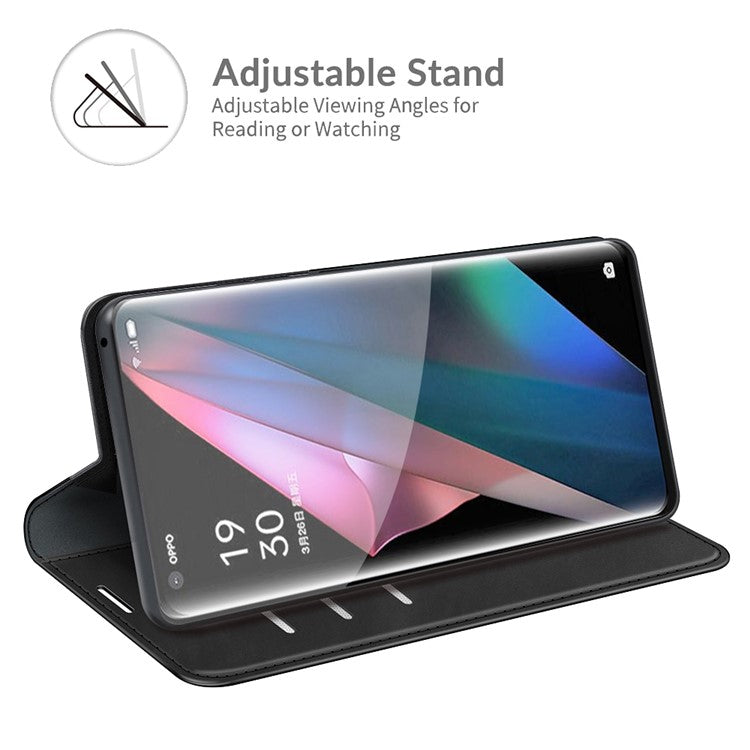 Skin-Touch Auto-absorbed Leather Cover with Wallet and Stand Design for Oppo Find X3/Find X3 Pro - Black